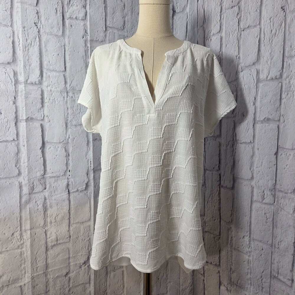 Alfani Medium Bright White Textured Side Split Tunic Top Blouse